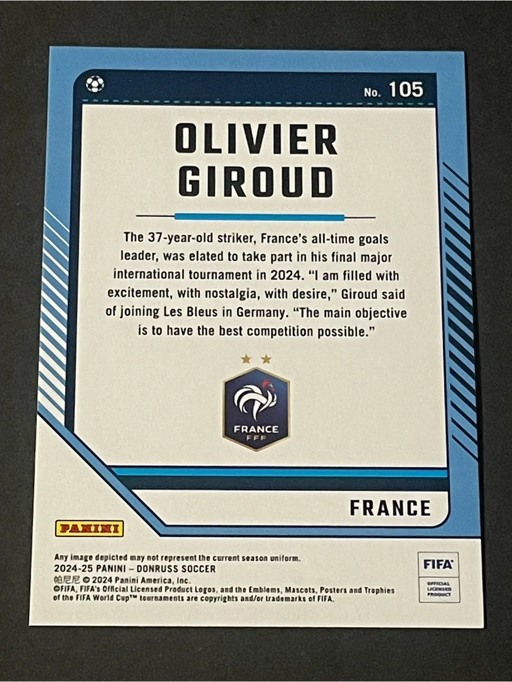 Olivier Giroud 2024-25 Panini Donruss FIFA Soccer #105 France Base Card